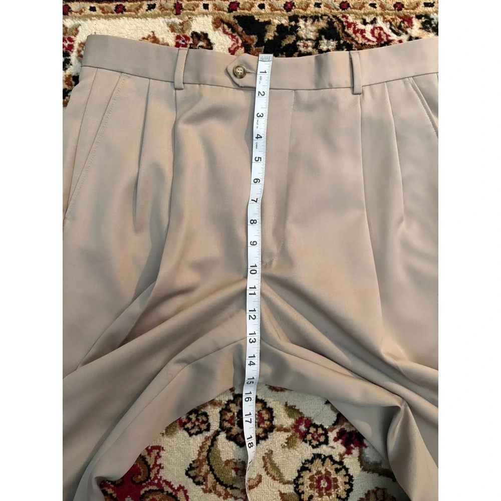 Tasso Elba Wool Dress Pants Mens 35x31 Beige Pleated Cuffed